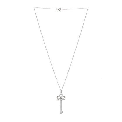 Tiffany Platinum Diamond .41ct Fleur De Lis Key Pendant Necklace 3 of 8