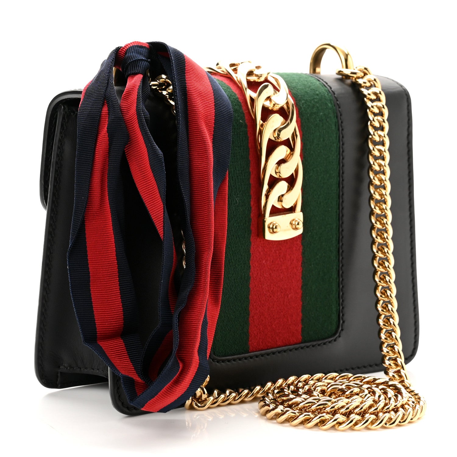 Gucci Calfskin Mini Sylvie Chain Shoulder Bag Black 2 of 9