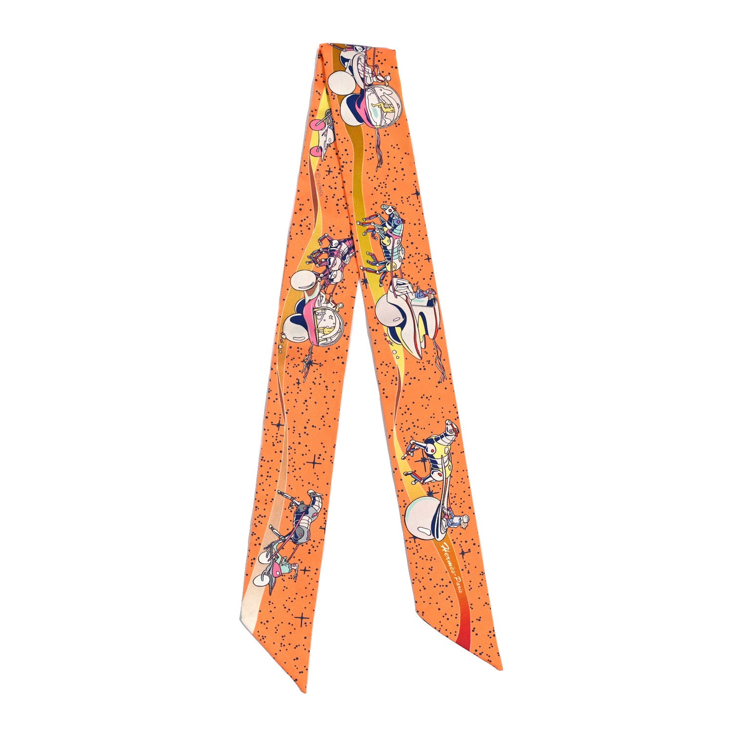 Hermes Silk Space Derby Twilly Orange Jaune Bleu 2 of 3