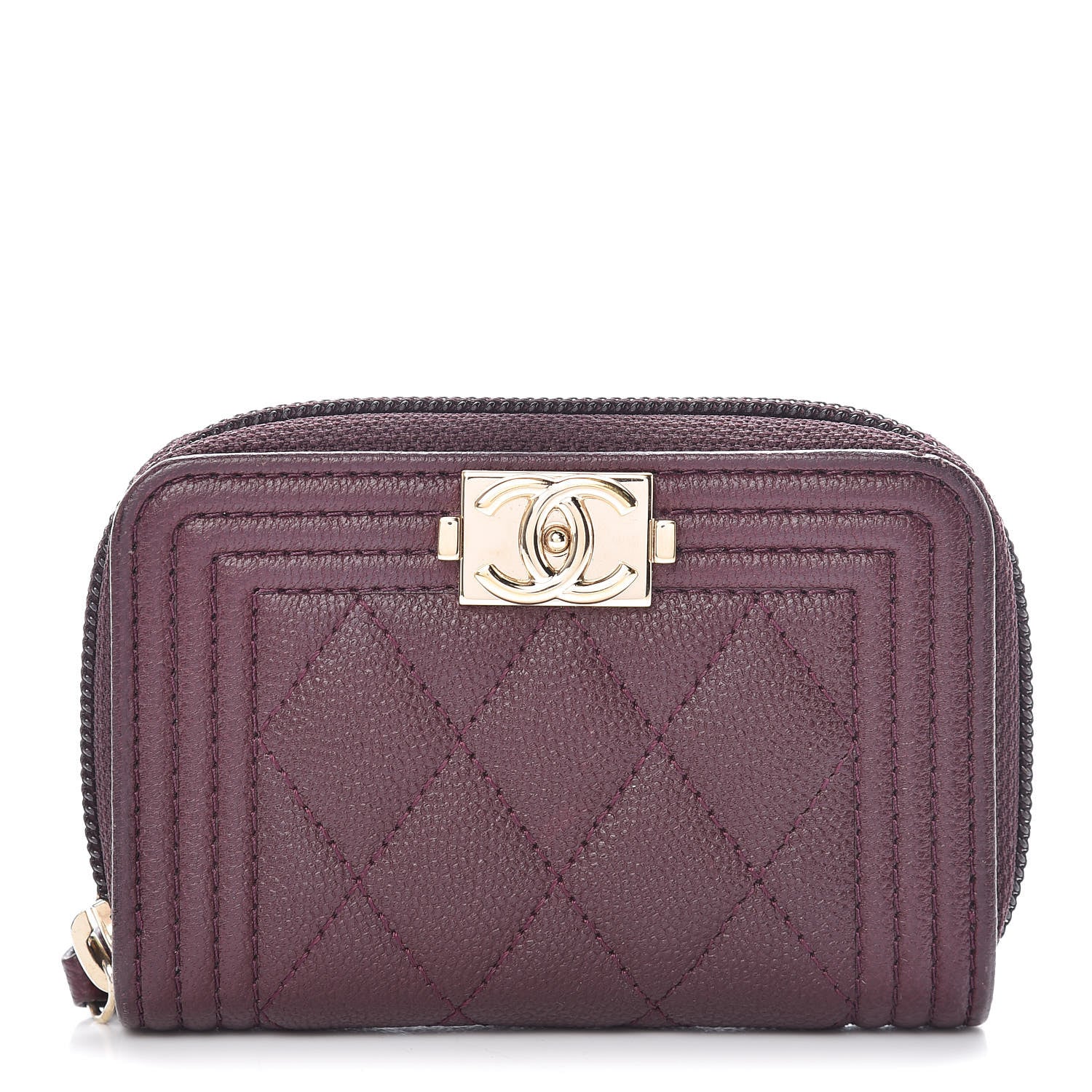 Chanel Caviar Quilted Boy Zip Around Coin Purse Wallet Dark Purple 1 of 8