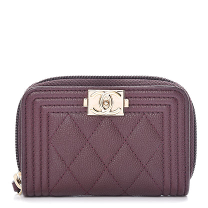 Chanel Caviar Quilted Boy Zip Around Coin Purse Wallet Dark Purple 1 of 8