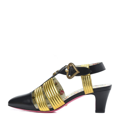 Gucci Malaga Kid T-Strap Mid Heel Sandals 39.5 Black 1 of 8