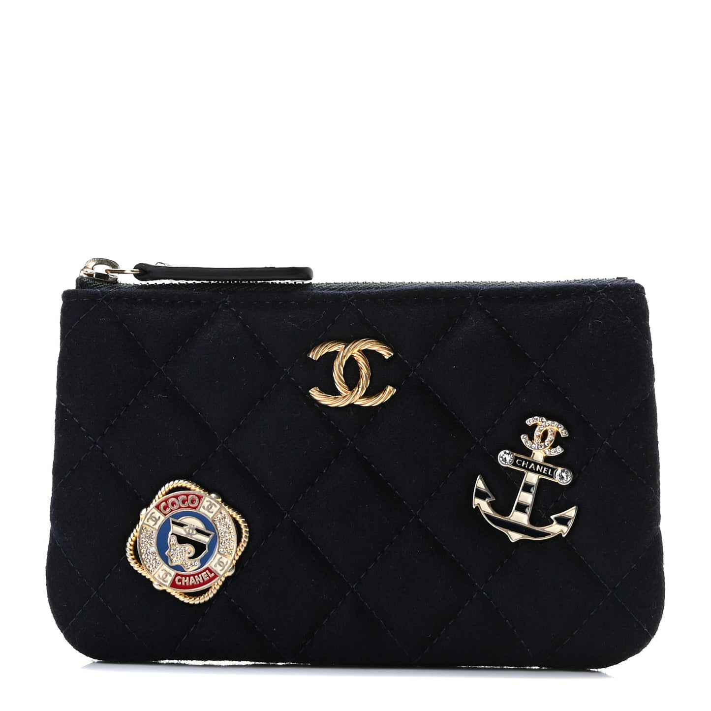 Wool Quilted Paris-Hamburg Charms Small Cosmetic Case Navy