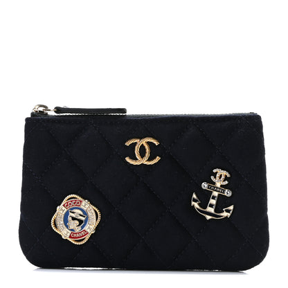 Chanel Wool Quilted Paris-Hamburg Charms Small Cosmetic Case Navy 1 of 5
