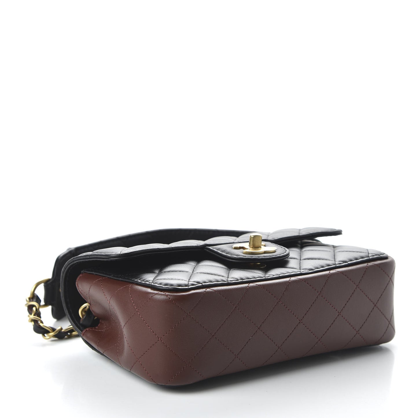Calfskin Quilted Small Strap Into Flap Bag Black Brown