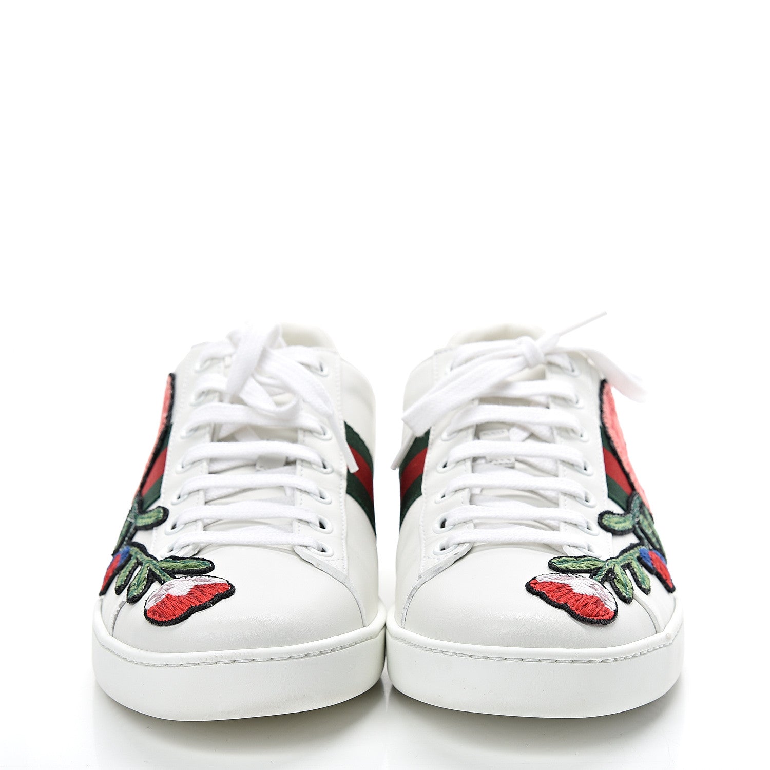 Gucci Calfskin Web Floral Embroidered Womens Ace Sneakers 40 White 2 of 10