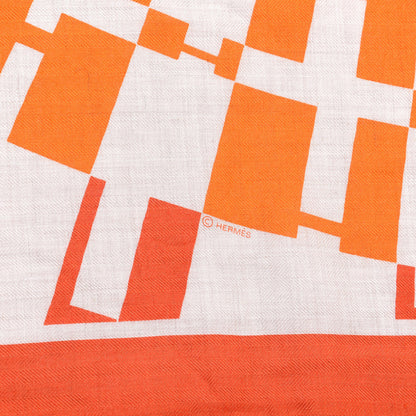 Hermes Cashmere Silk Op'H Shawl 140 Naturel Brique Orange 3 of 4