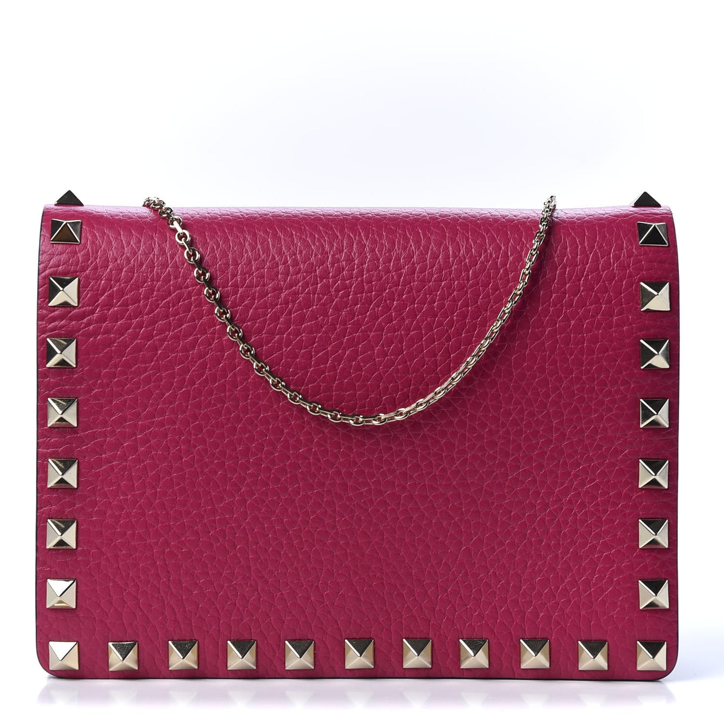 Pebbled Calfskin Rockstud Wallet on Chain Disco Pink