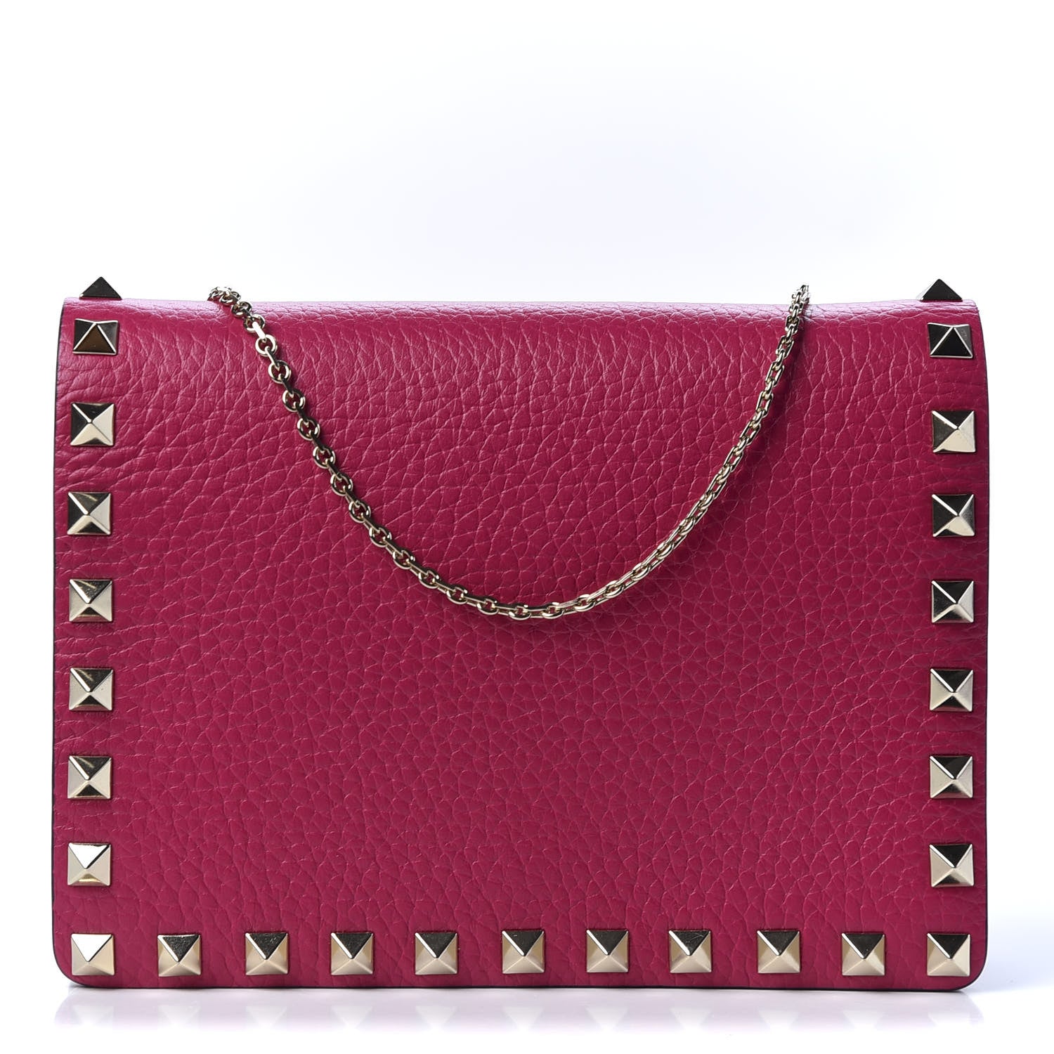 Valentino Garavani Pebbled Calfskin Rockstud Wallet on Chain Disco Pink 1 of 8
