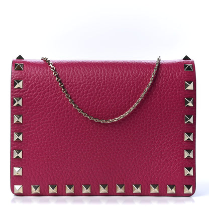 Valentino Garavani Pebbled Calfskin Rockstud Wallet on Chain Disco Pink 1 of 8