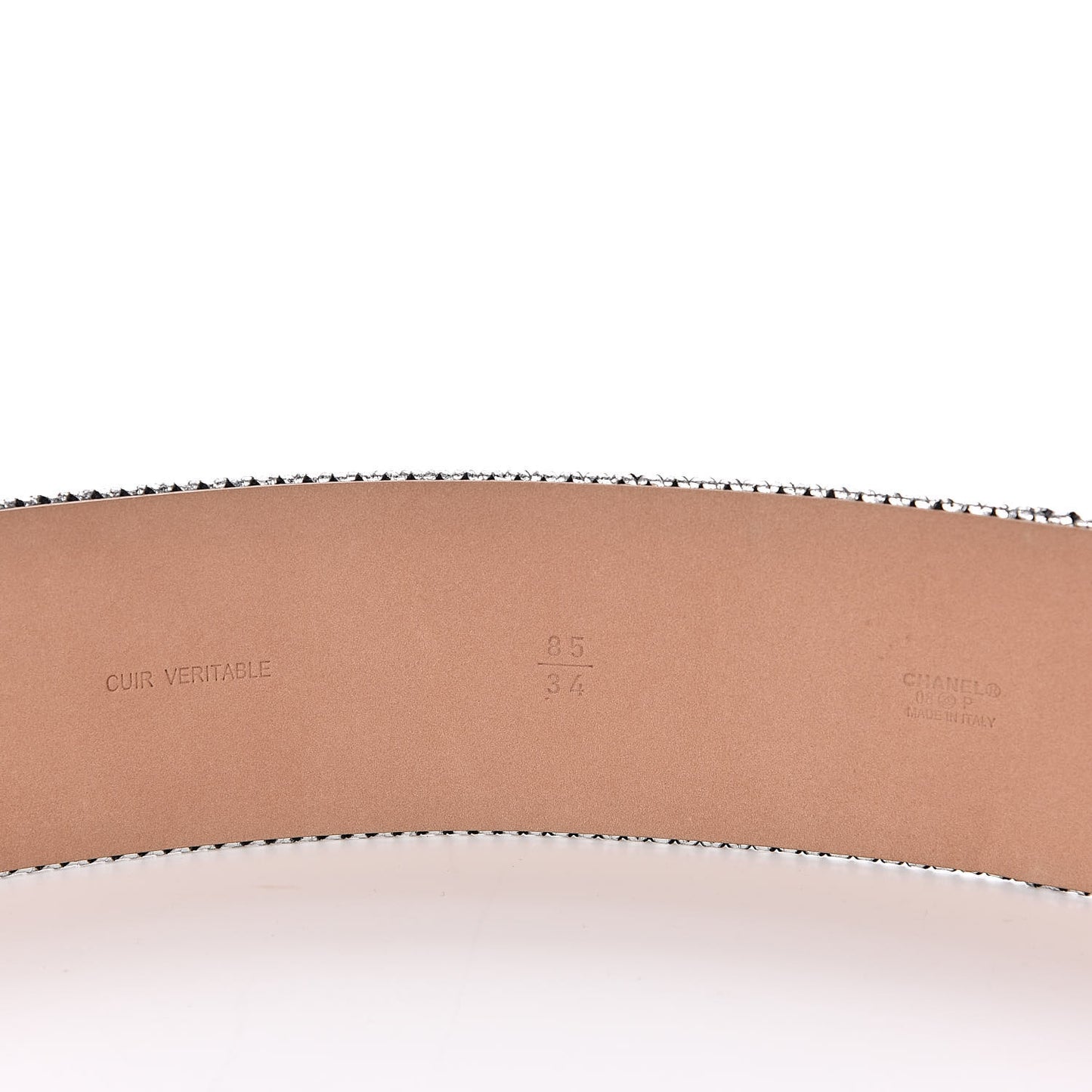 Metallic Calfskin Logo Wide Belt 85 34 Silver