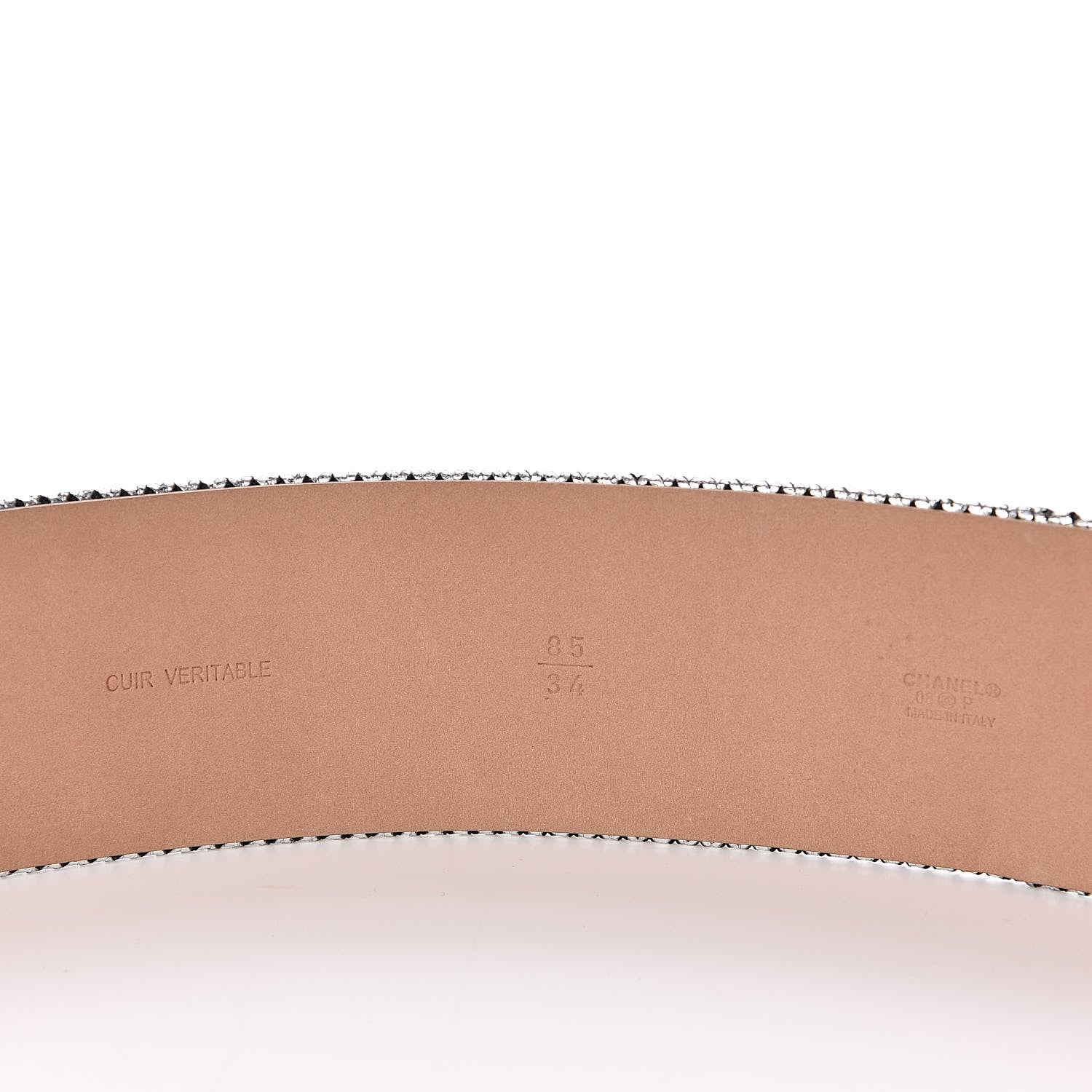 Chanel Metallic Calfskin Logo Wide Belt 85 34 Silver 4 of 5