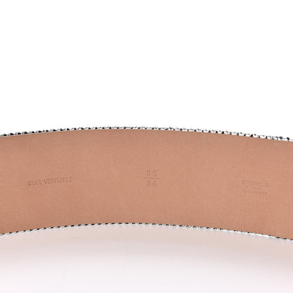 Chanel Metallic Calfskin Logo Wide Belt 85 34 Silver 4 of 5