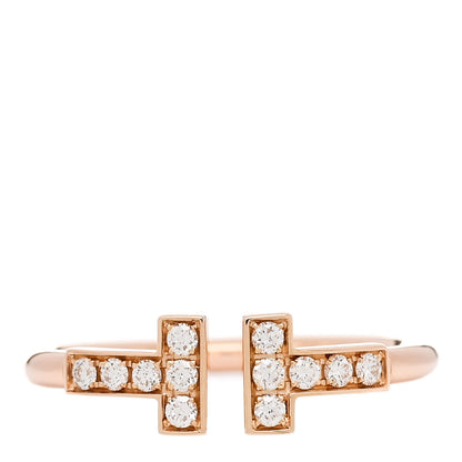 Tiffany 18K Rose Gold Diamond T Wire Ring 50 5.5 1 of 5
