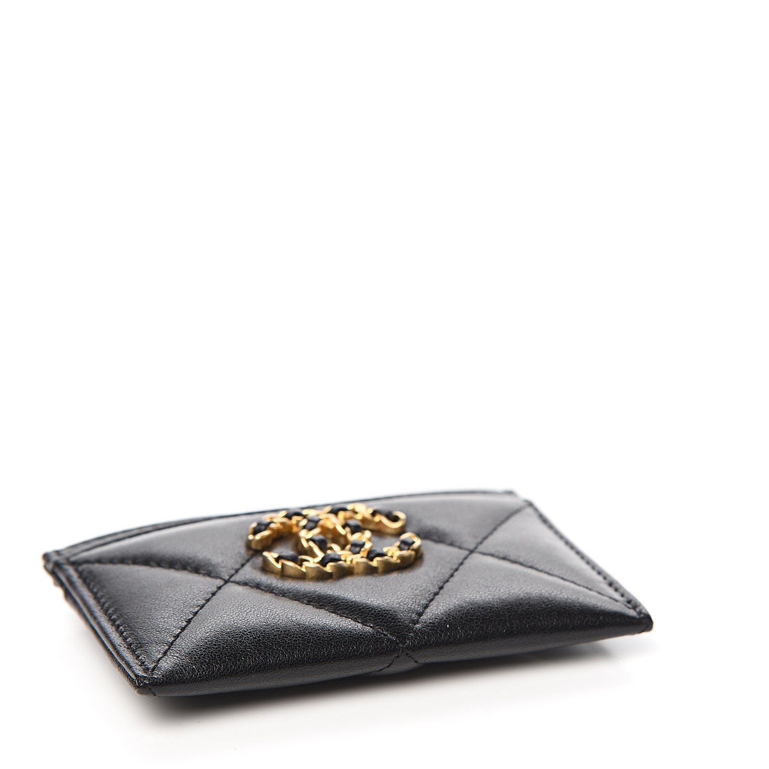 Chanel Shiny Goatskin Quilted Chanel 19 Card Holder Black 3 of 7