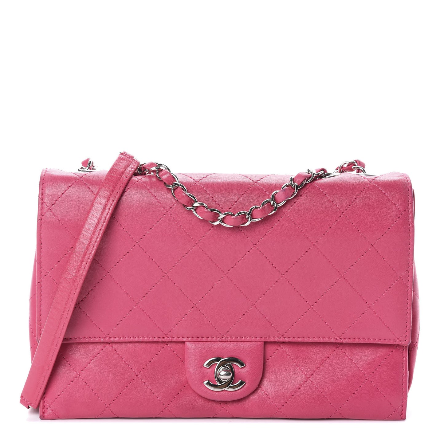 Calfskin Stitched Double Flap Bag Pink
