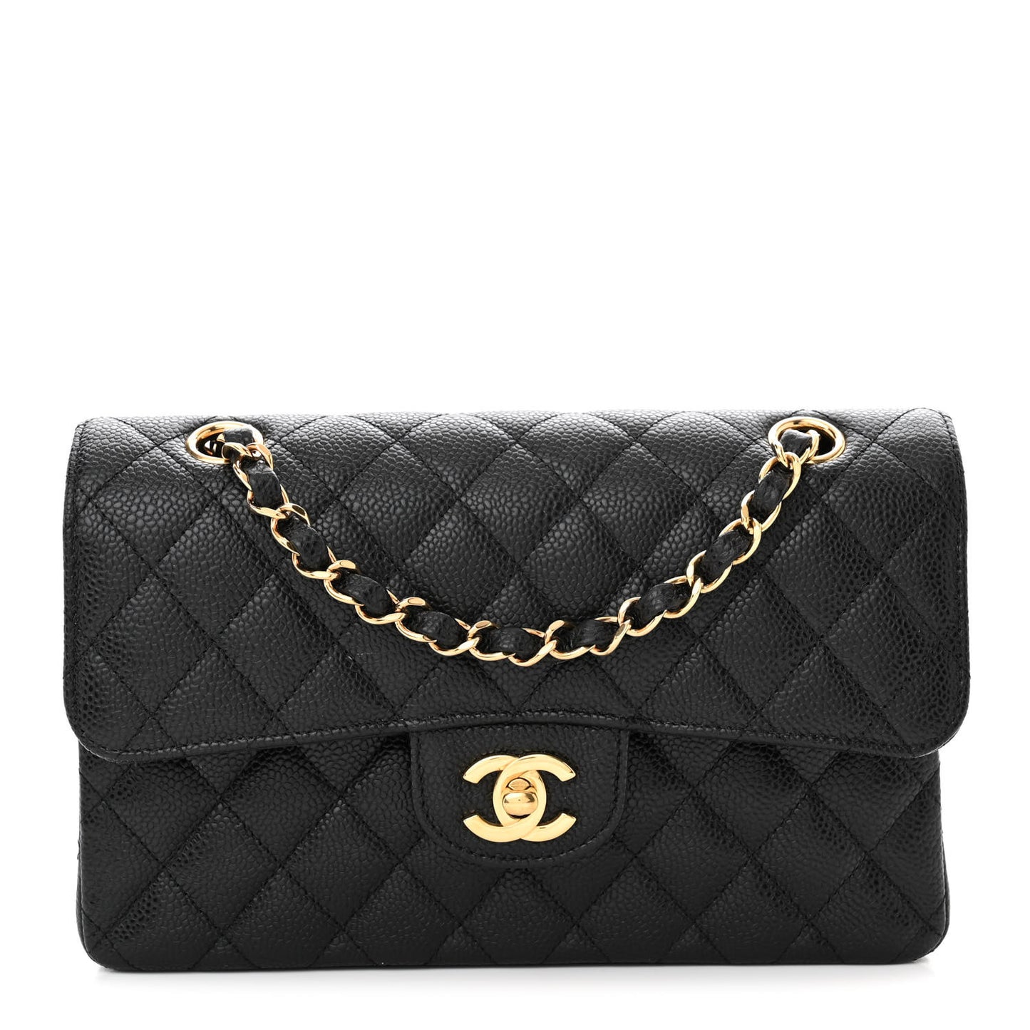 Caviar Quilted Small Double Flap Black
