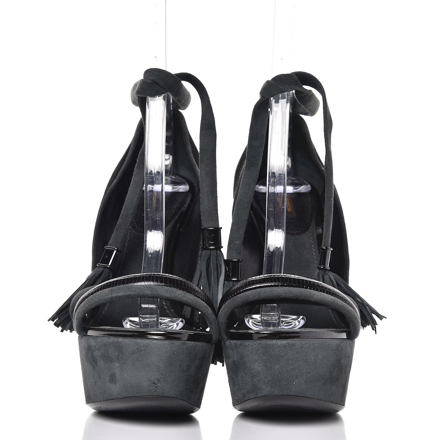 Suede Lizard Platform Ankle Wrap Sandals 39 Black