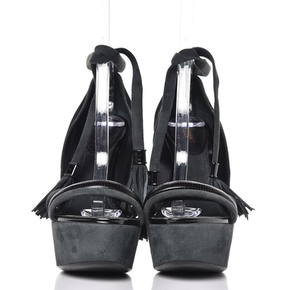 Louis Vuitton Suede Lizard Platform Ankle Wrap Sandals 39 Black 2 of 11
