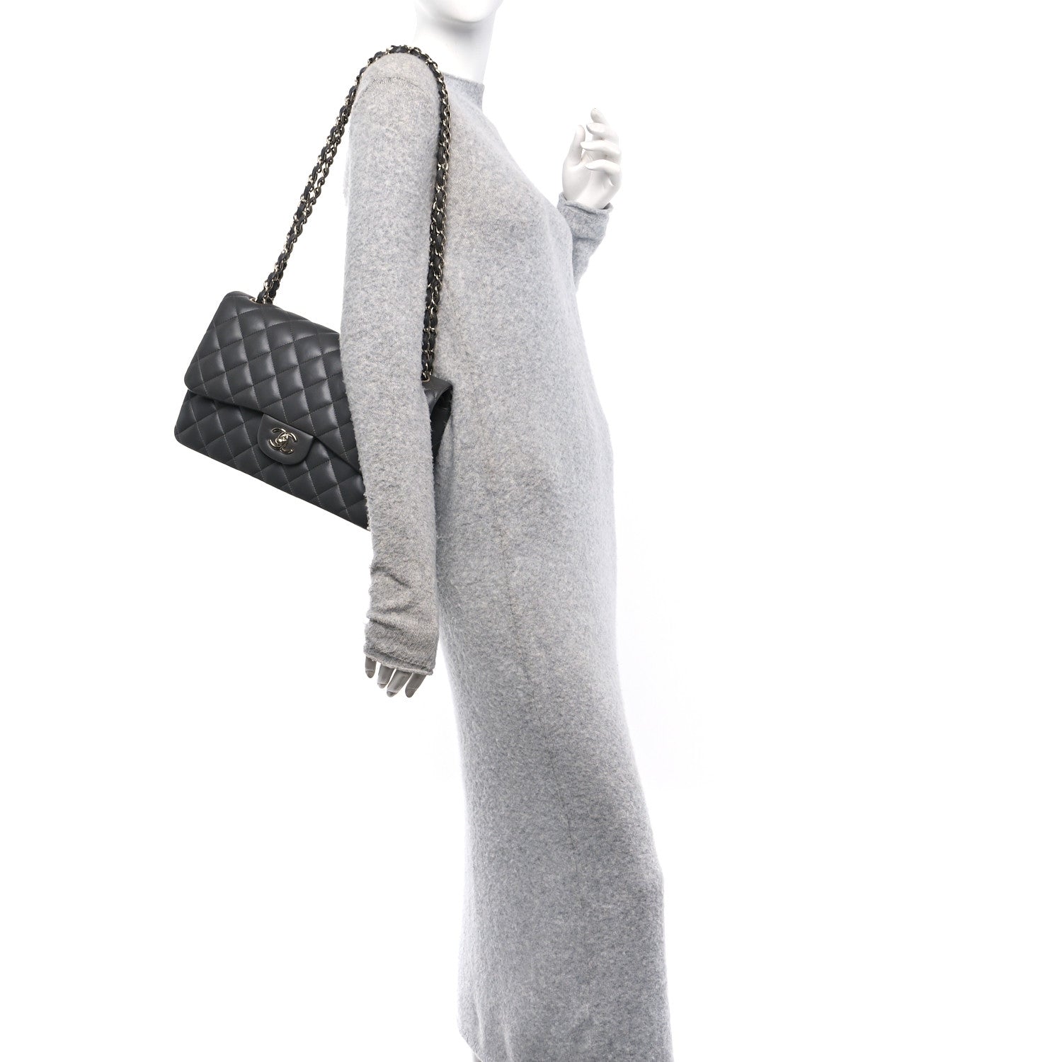 Chanel Lambskin Quilted Jumbo Double Flap Dark Grey 2 of 10