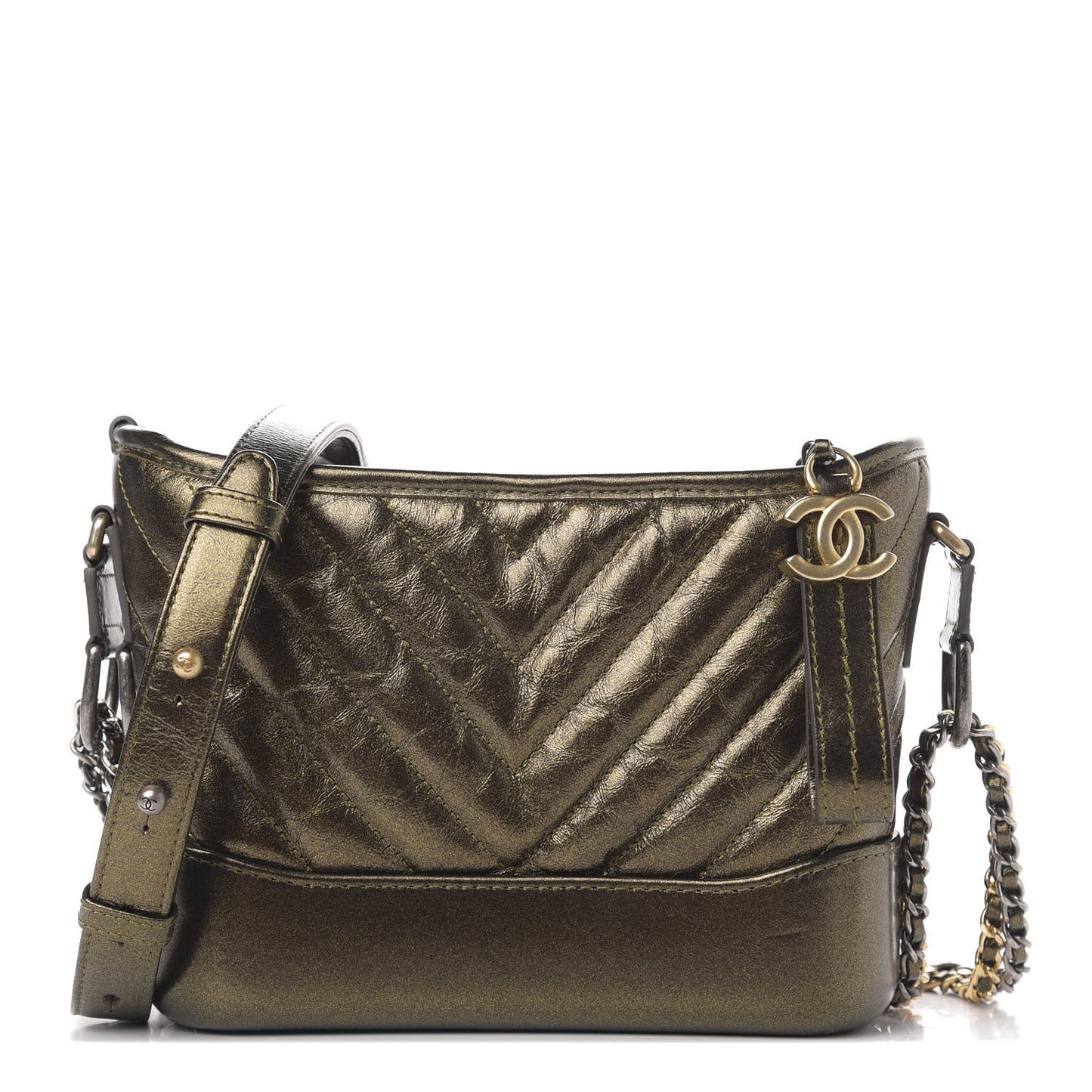 Metallic Calfskin Chevron Quilted Small Gabrielle Hobo Gold