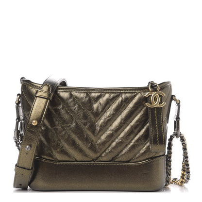 Chanel Metallic Calfskin Chevron Quilted Small Gabrielle Hobo Gold 1 of 10