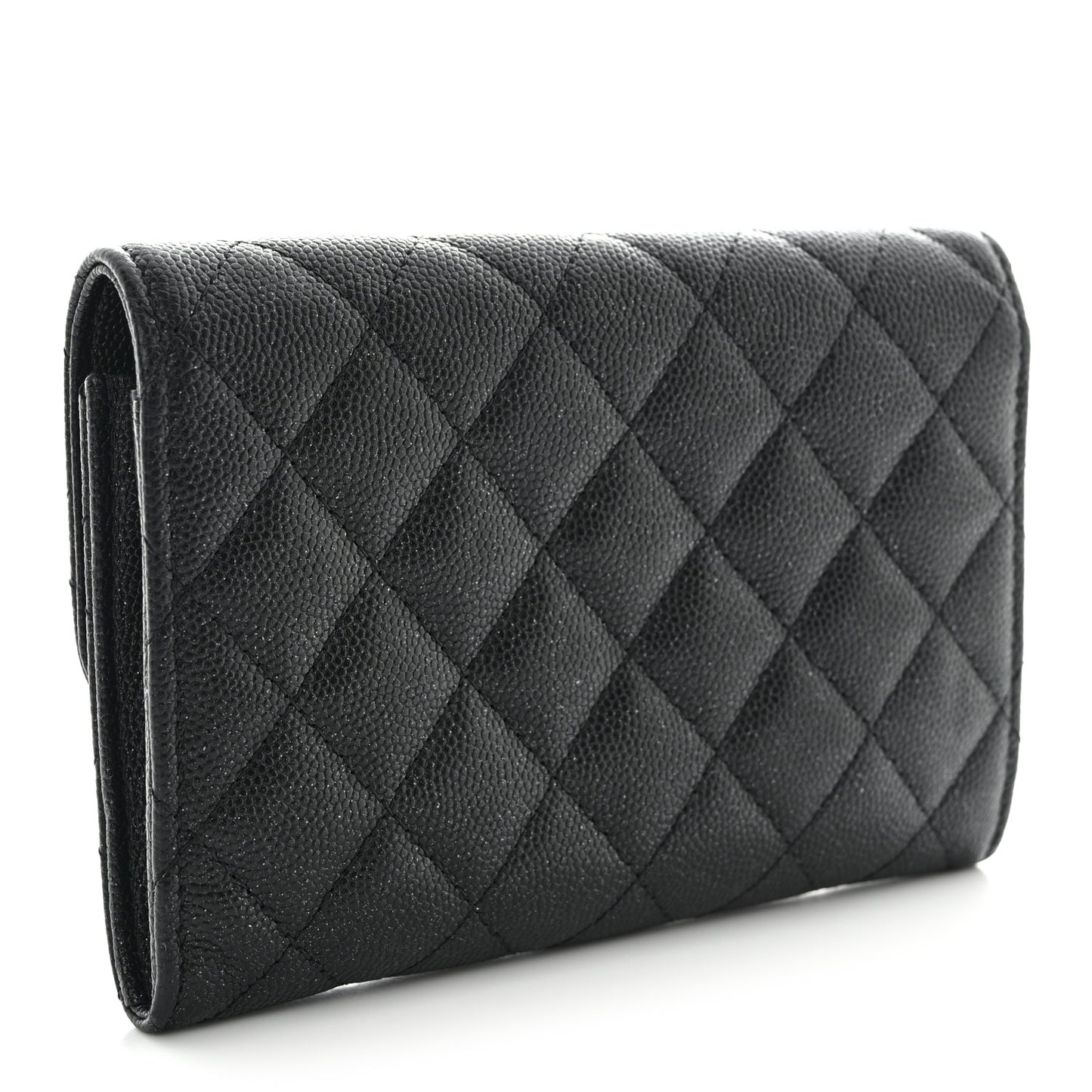 Iridescent Caviar Quilted Medium Flap Wallet Black