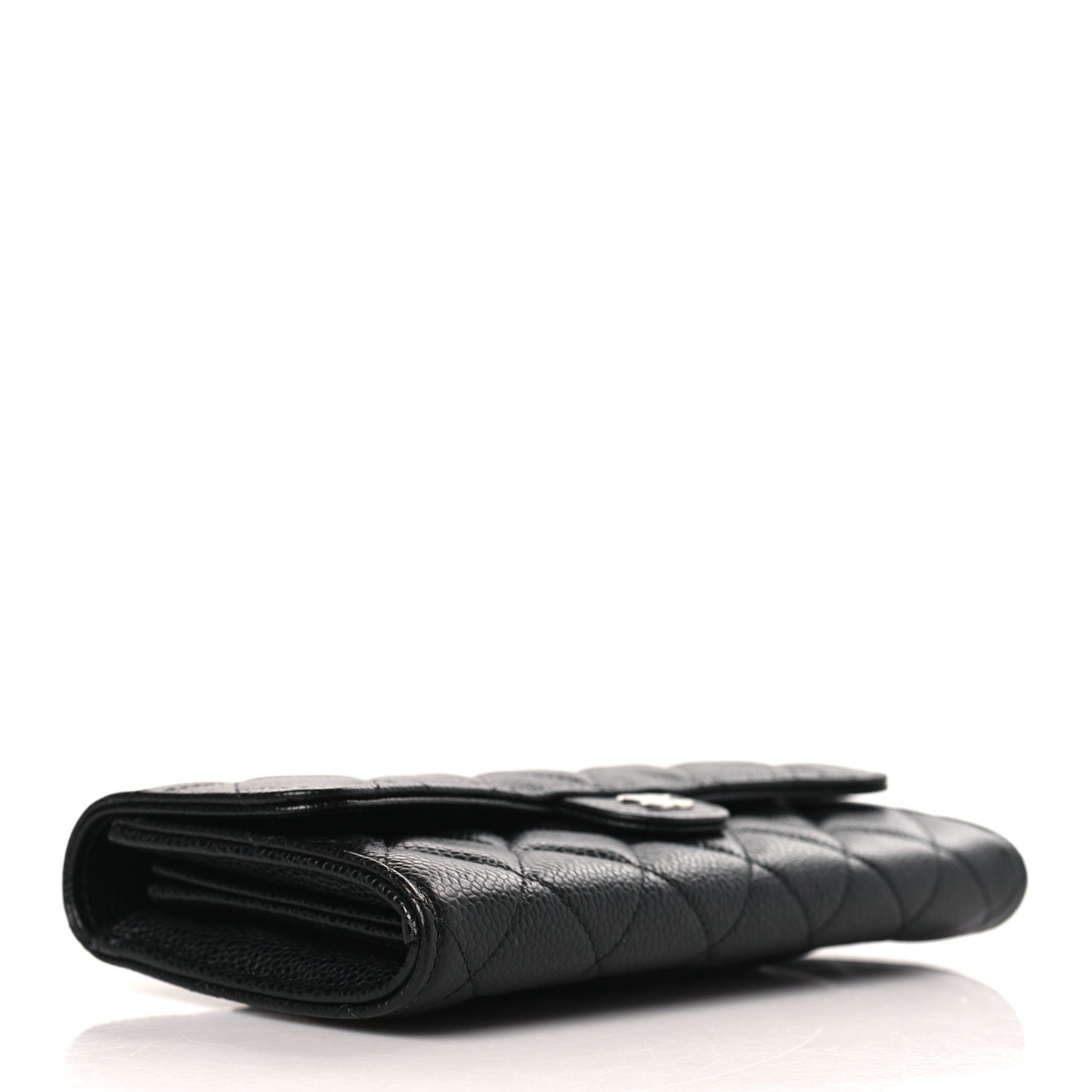 Caviar Quilted Large Gusset Flap Wallet Black