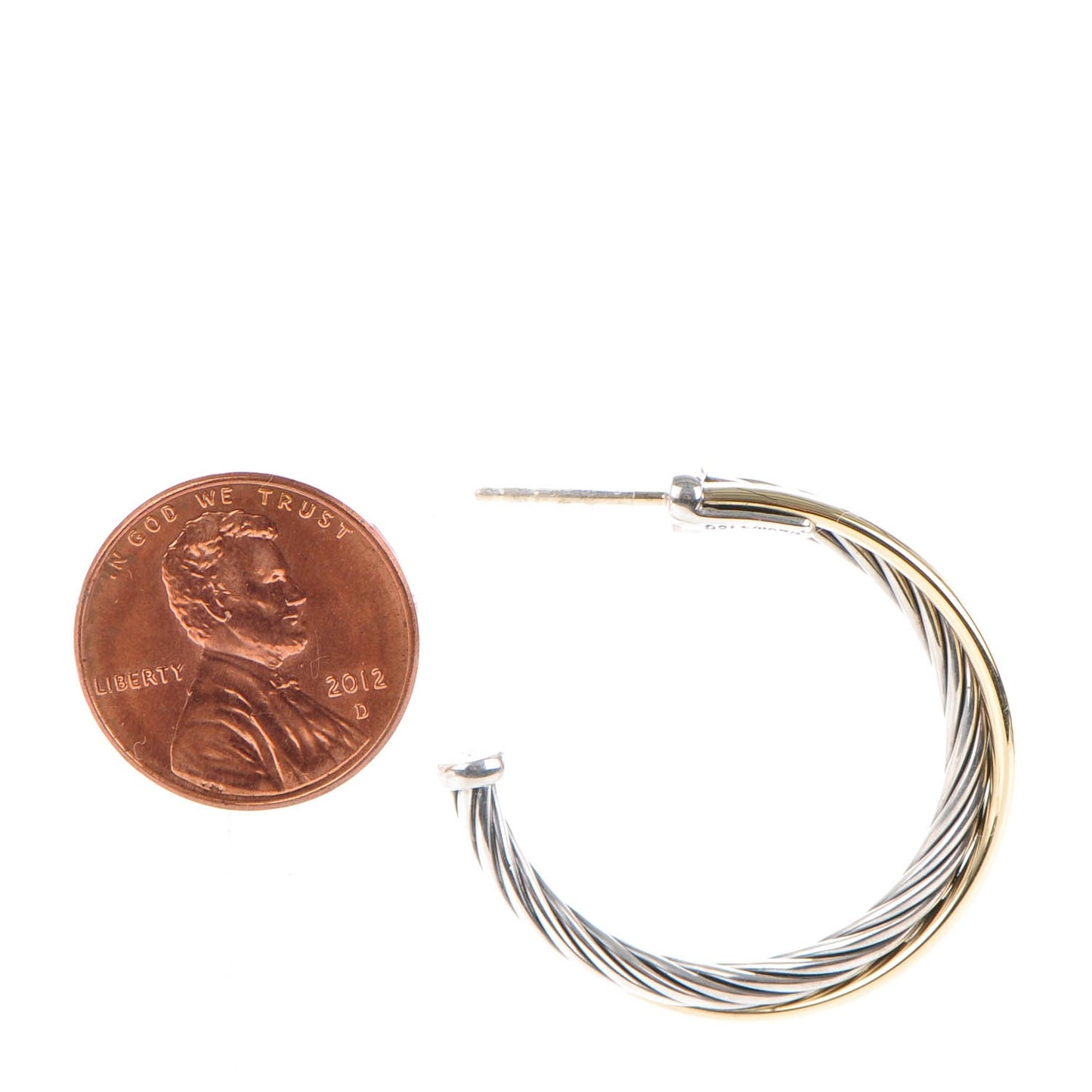 Sterling Silver 18K Yellow Gold 31mm Crossover Cable Hoop Earrings