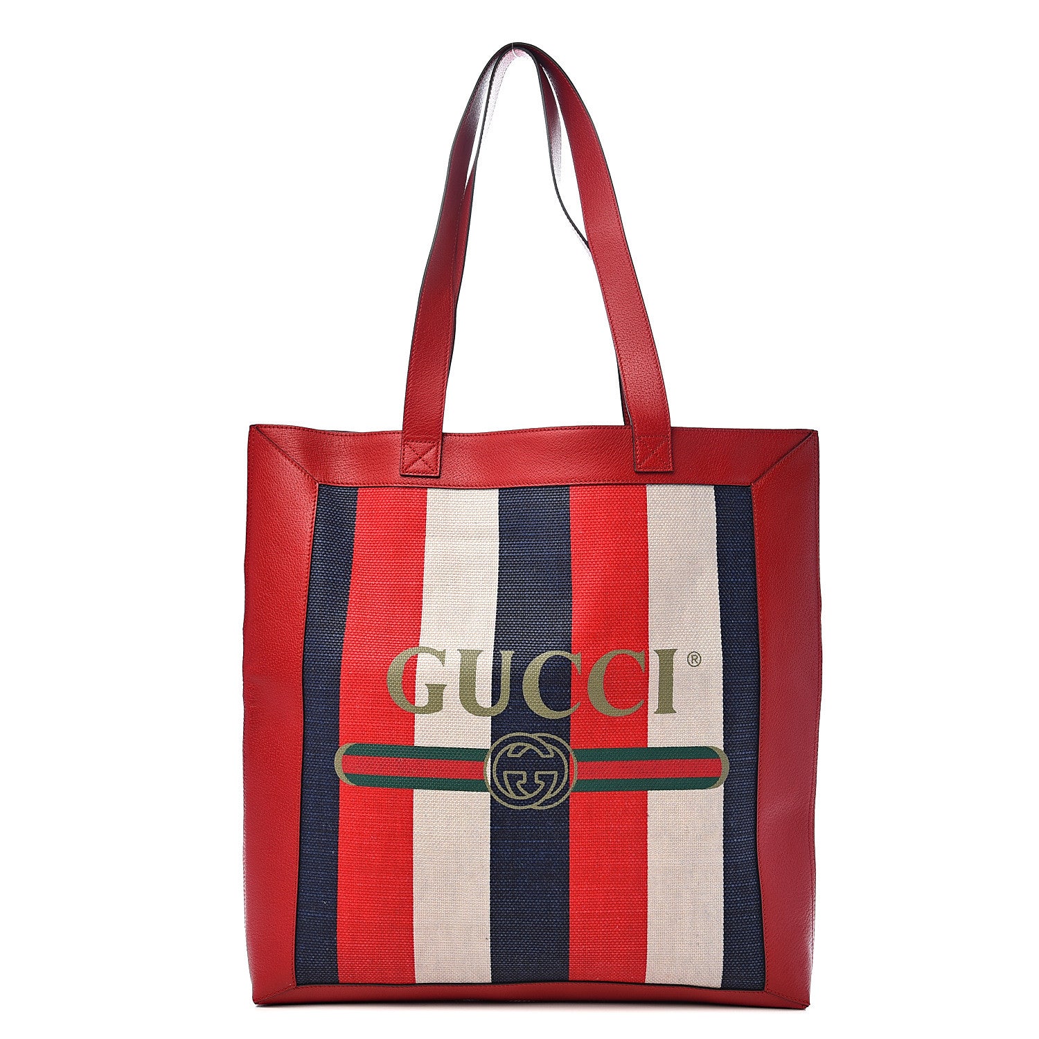 Gucci Canvas Calfskin Sylvie Stripe Logo Mens Tote Red White Blue 1 of 9