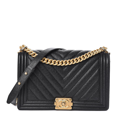 Chanel Caviar Chevron Quilted New Medium Boy Flap Black 1 of 12