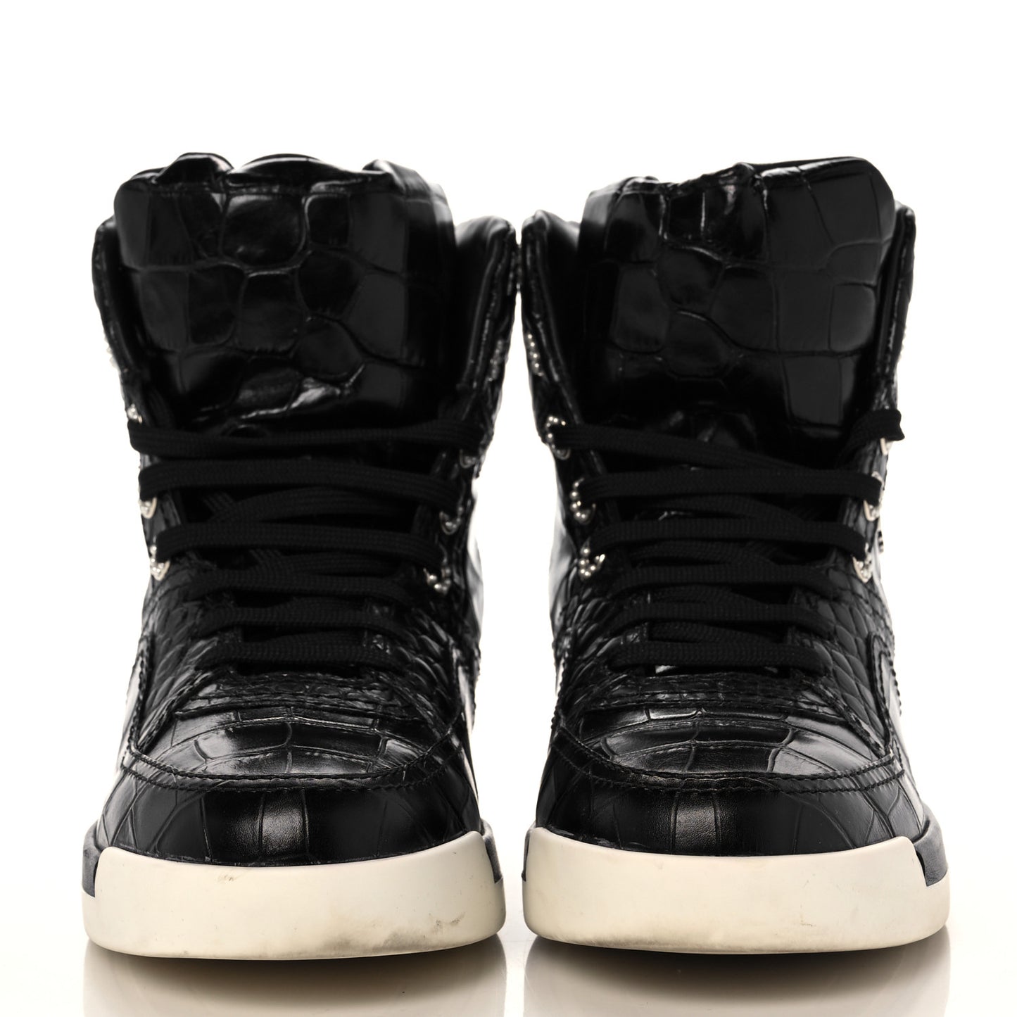 Calfskin Crocodile Embossed Cocodile High Top Sneakers 40 Black