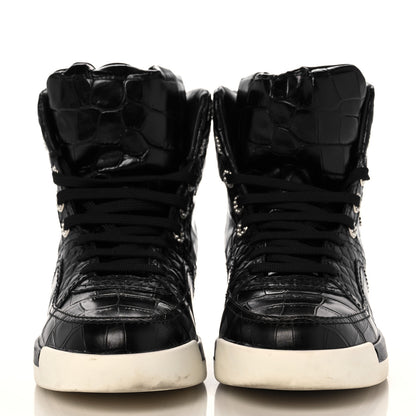 Chanel Calfskin Crocodile Embossed Cocodile High Top Sneakers 40 Black 2 of 8