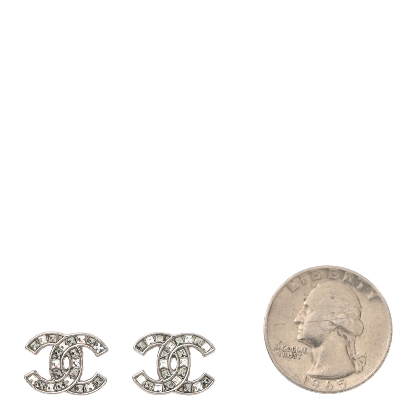 Baguette Crystal CC Earrings Silver Grey