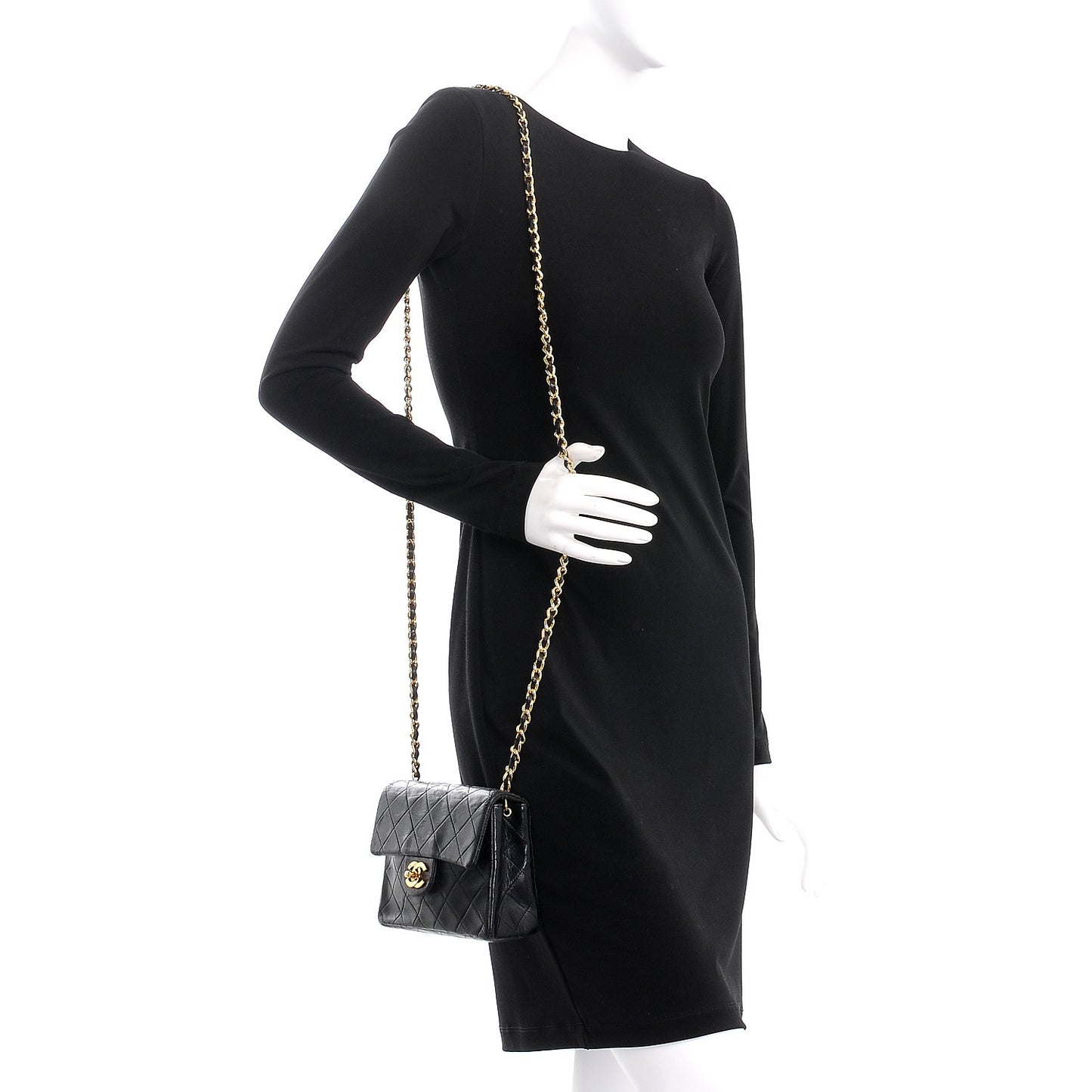 Lambskin Quilted Mini Square Flap Black