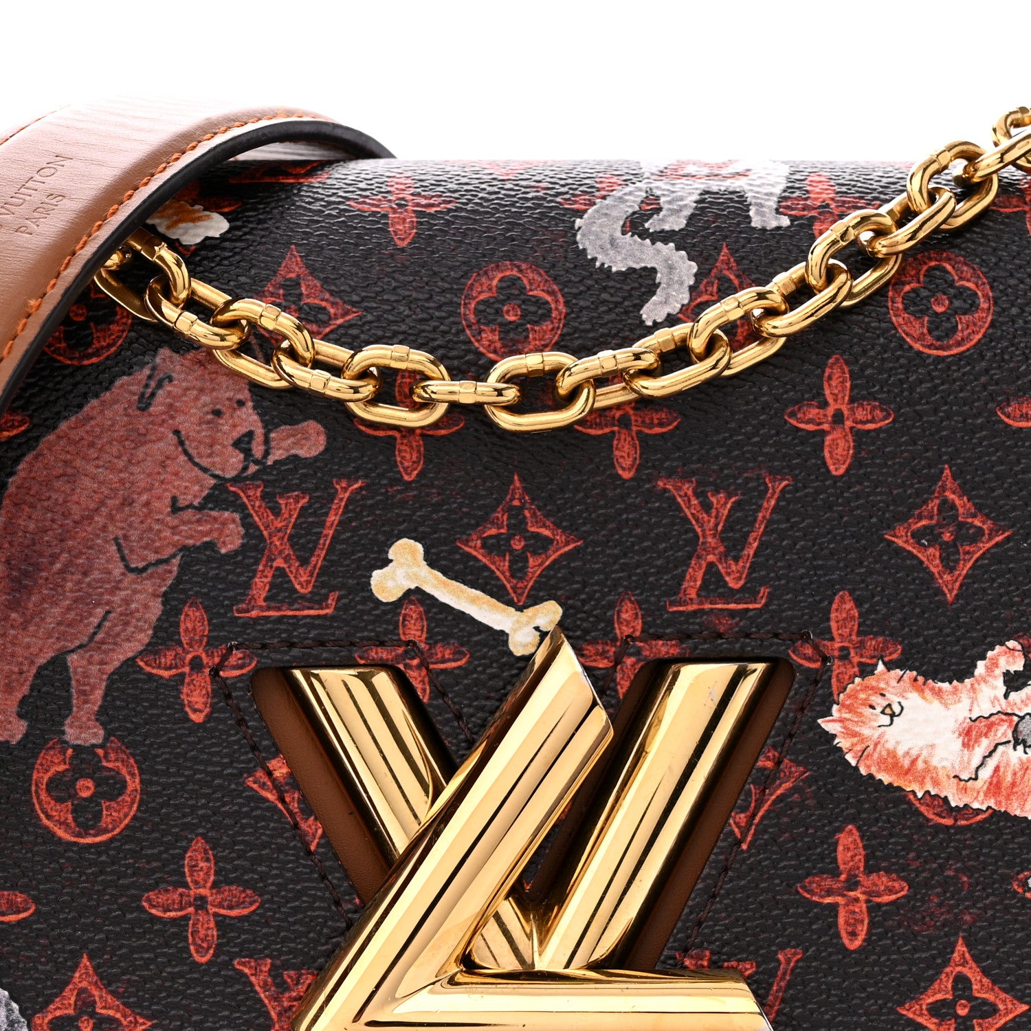 Louis Vuitton Calfskin Catogram Twist Shoulder Bag MM Marron 7 of 15