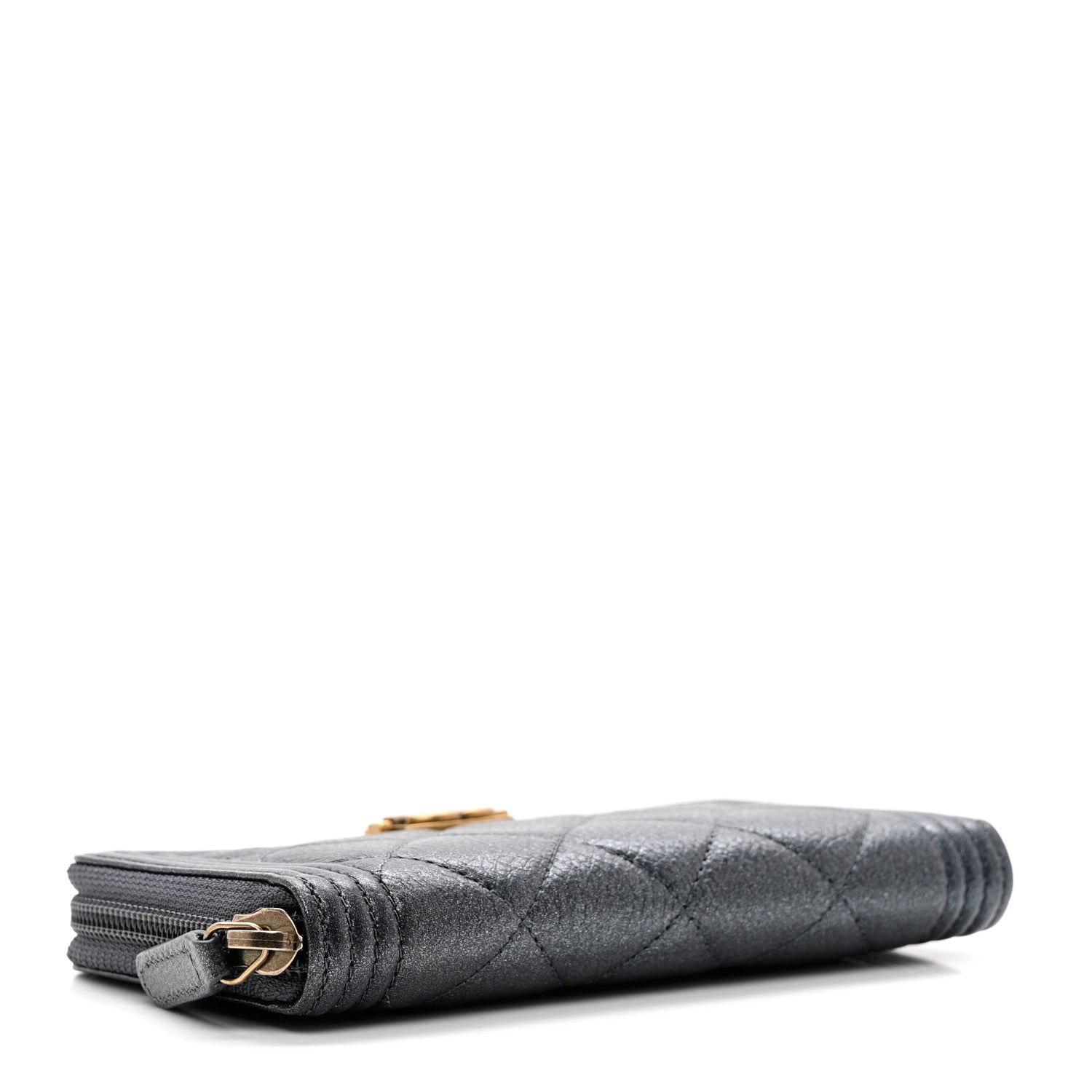 Chanel Metallic Calfskin Quilted Small Boy Zip Around Wallet Charcoal 4 of 8