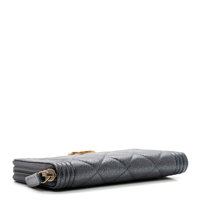 Chanel Metallic Calfskin Quilted Small Boy Zip Around Wallet Charcoal 4 of 8