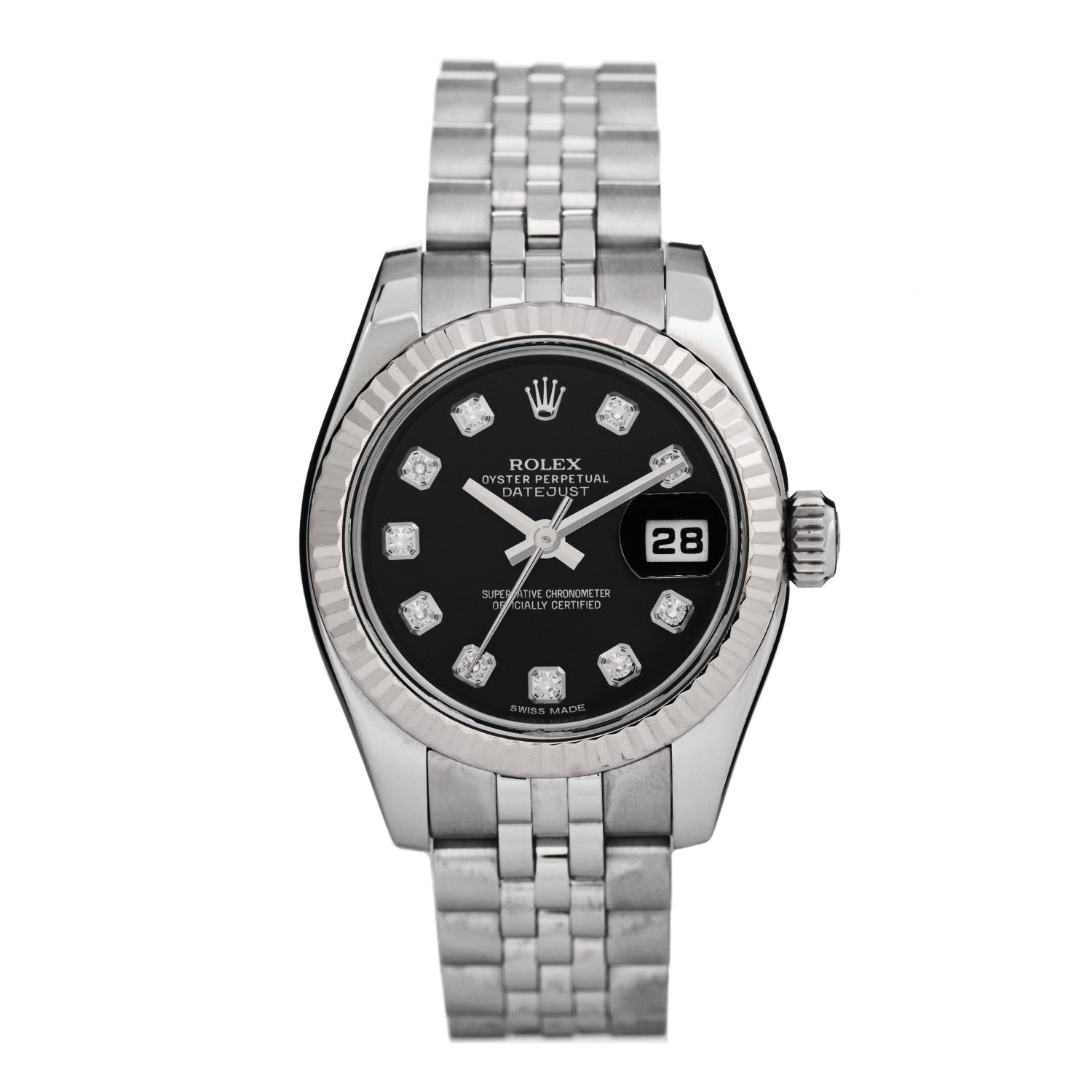 Rolex Stainless Steel 18K White Gold Diamond 26mm Oyster Perpetual Datejust Watch Black 179174 1 of 5