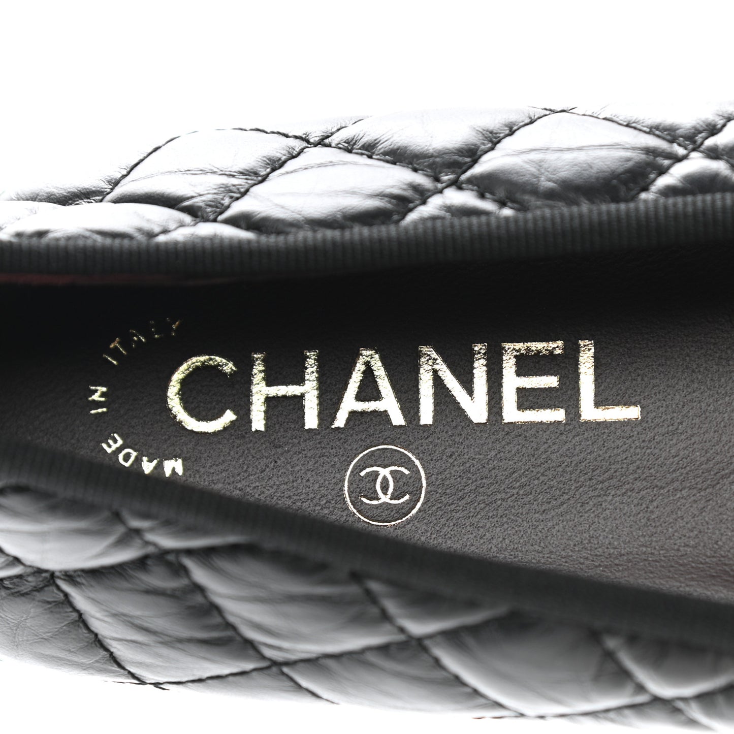 Aged Calfskin Quilted Cap Toe Ballerina Flats 40 Black
