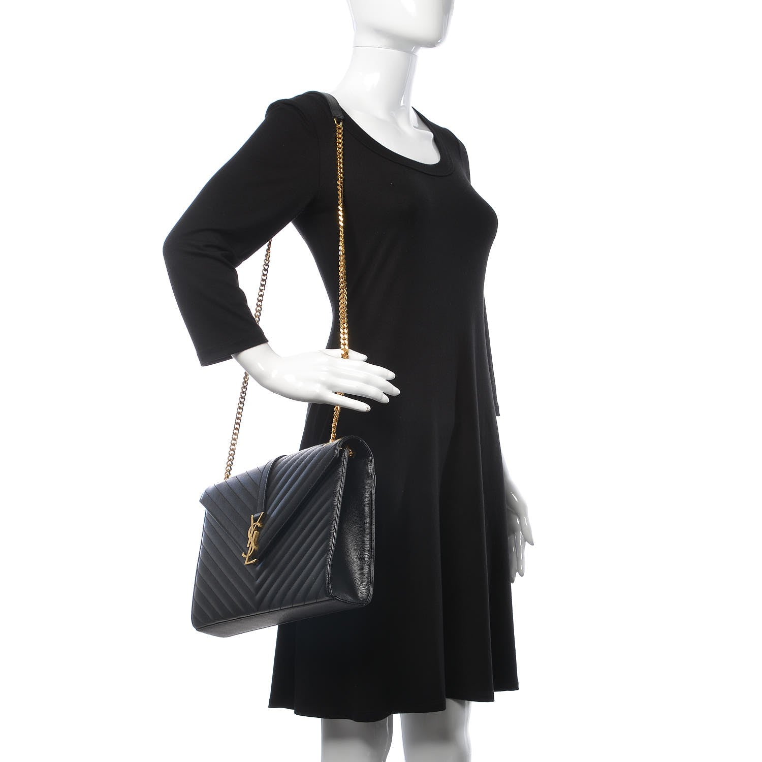 Saint Laurent Grain De Poudre Matelasse Chevron Large Monogram Satchel Black 2 of 8