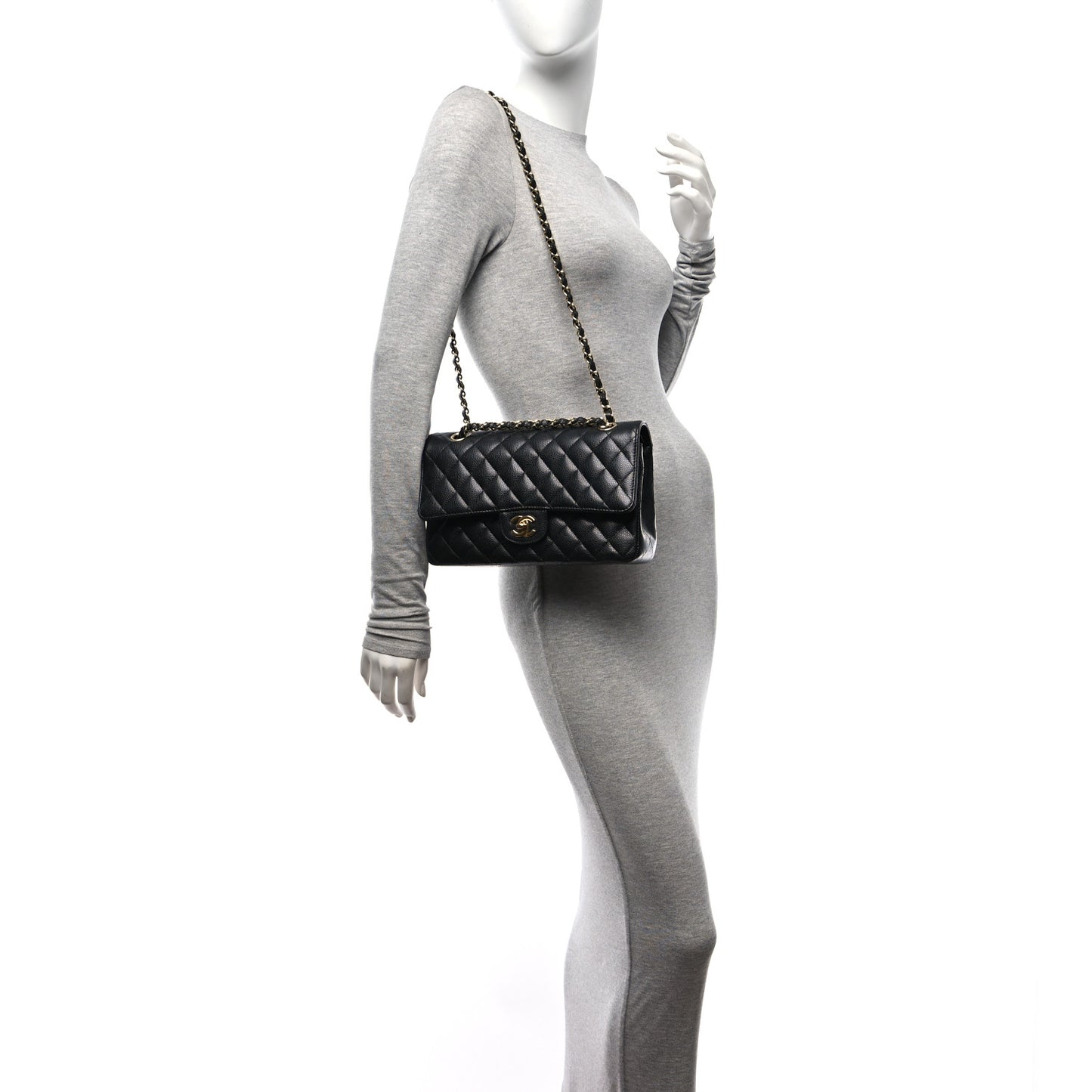 Caviar Quilted Medium Double Flap Black