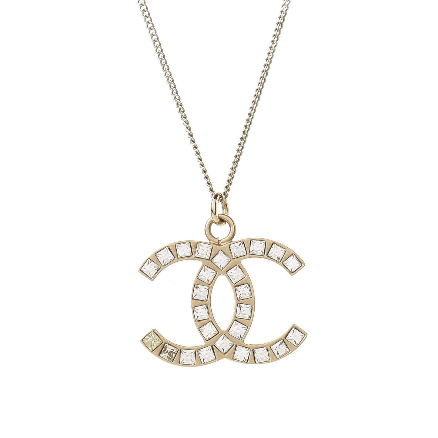 Baguette Crystal CC Necklace Light Gold