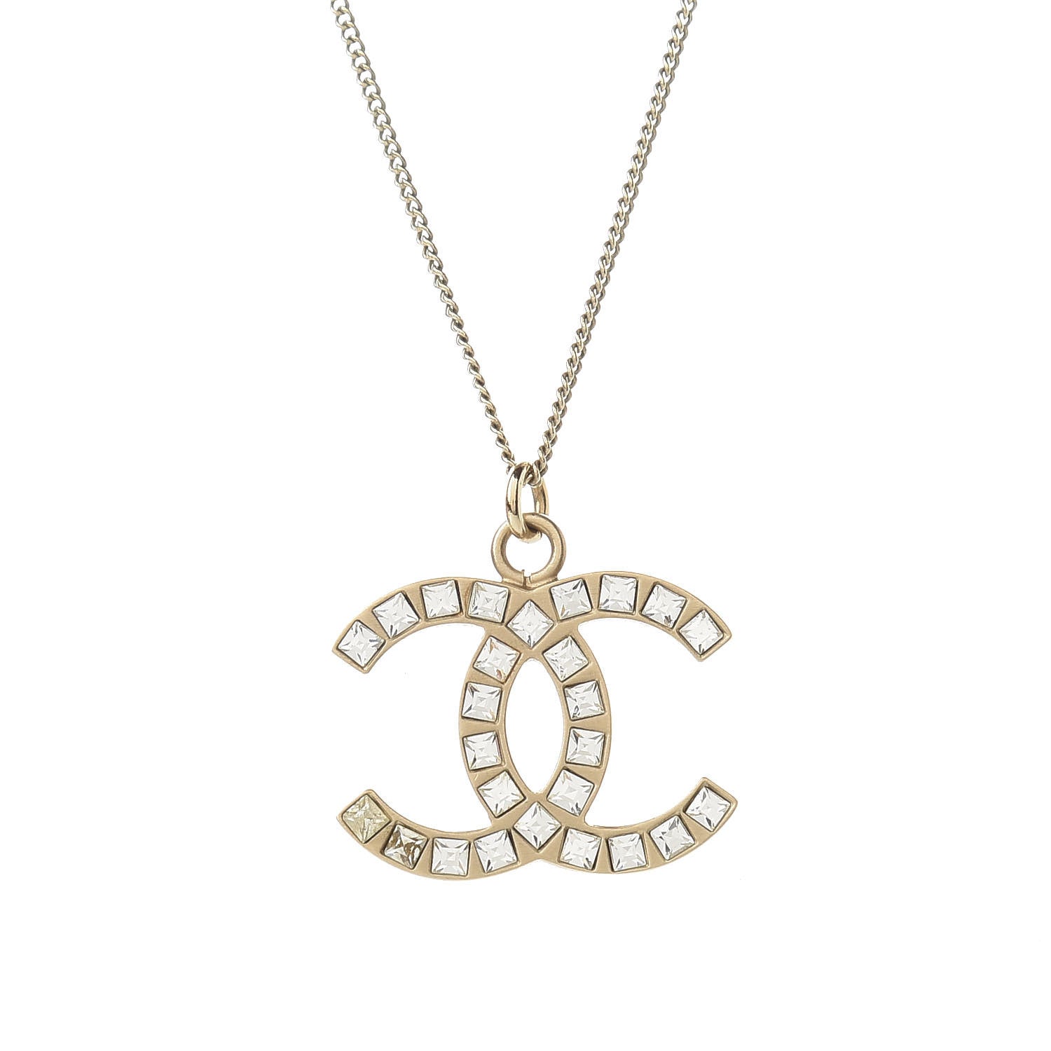 Chanel Baguette Crystal CC Necklace Light Gold 5 of 6