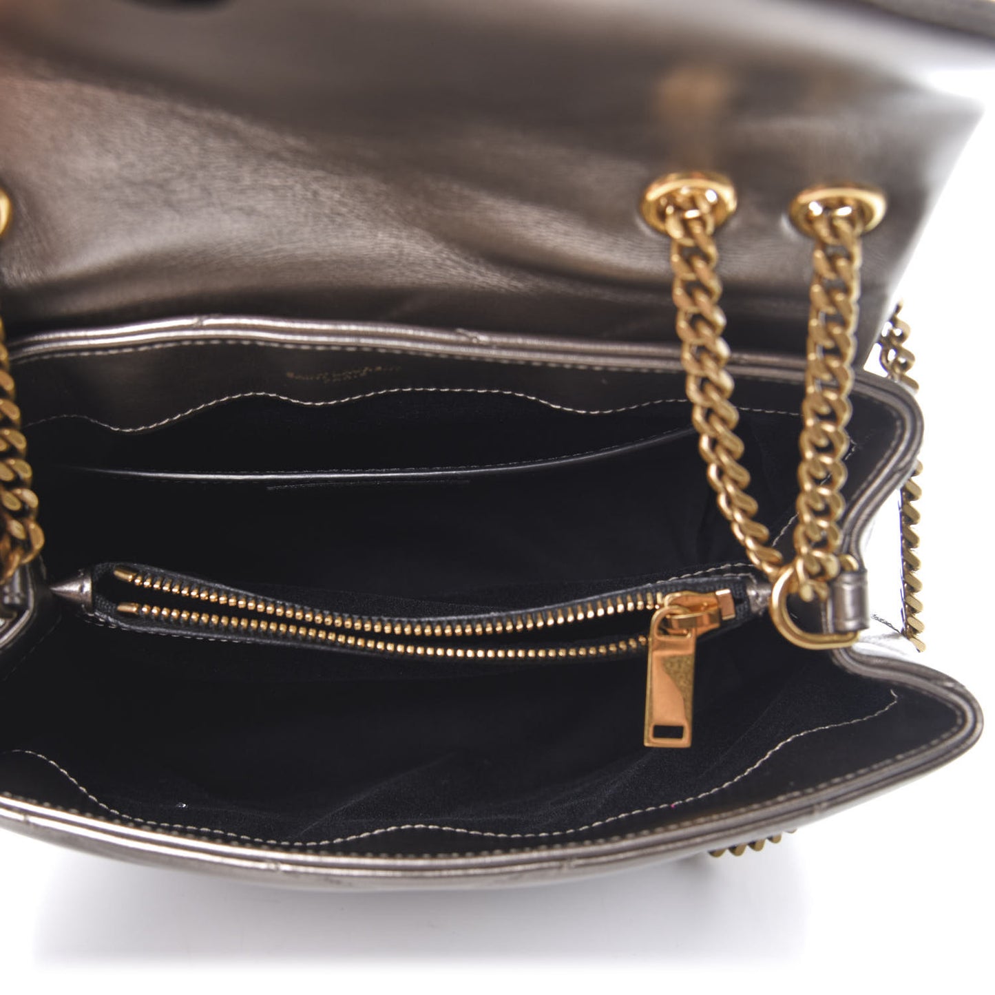Metallic Calfskin Y Quilted Monogram Small Loulou Chain Satchel Brown Metallic