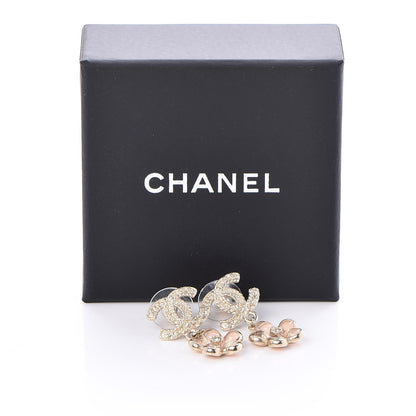 Chanel Metal Resin Diamante CC Flower Earrings Gold Beige 5 of 5