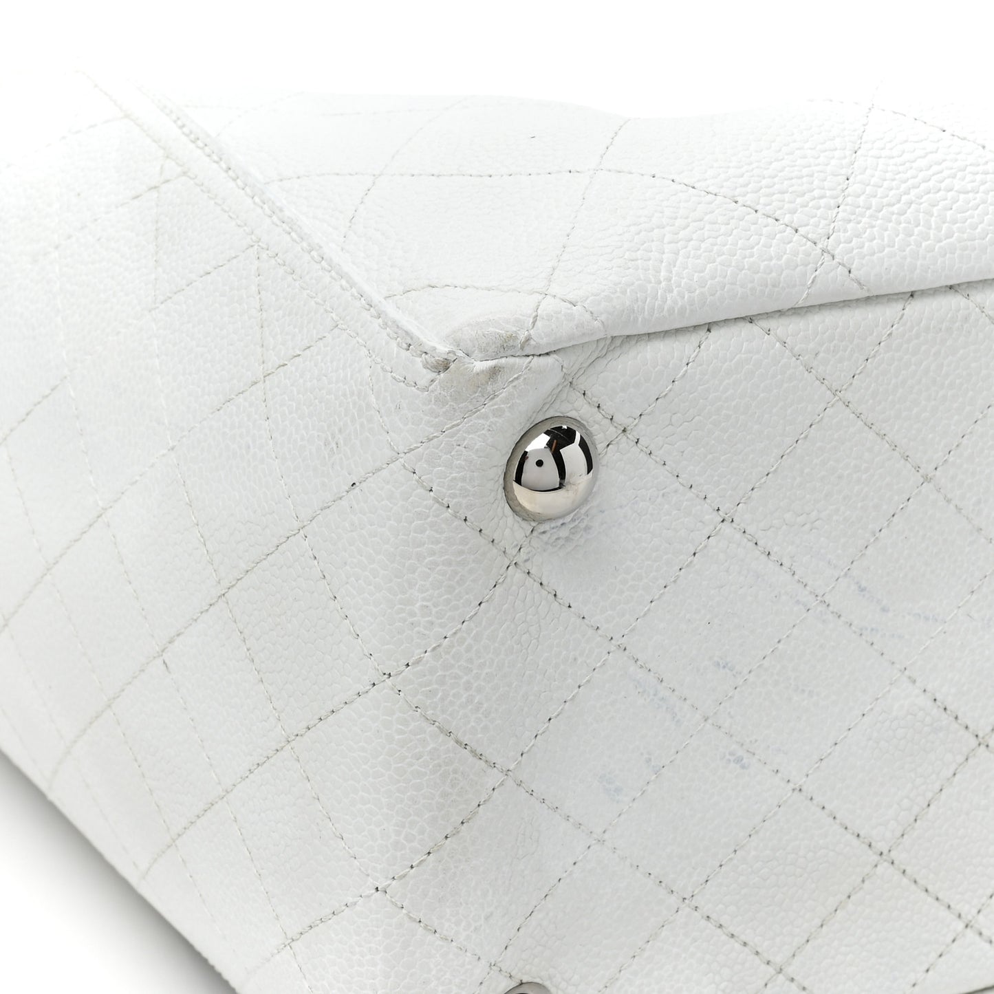 Grained Calfskin CC Pocket Tote White