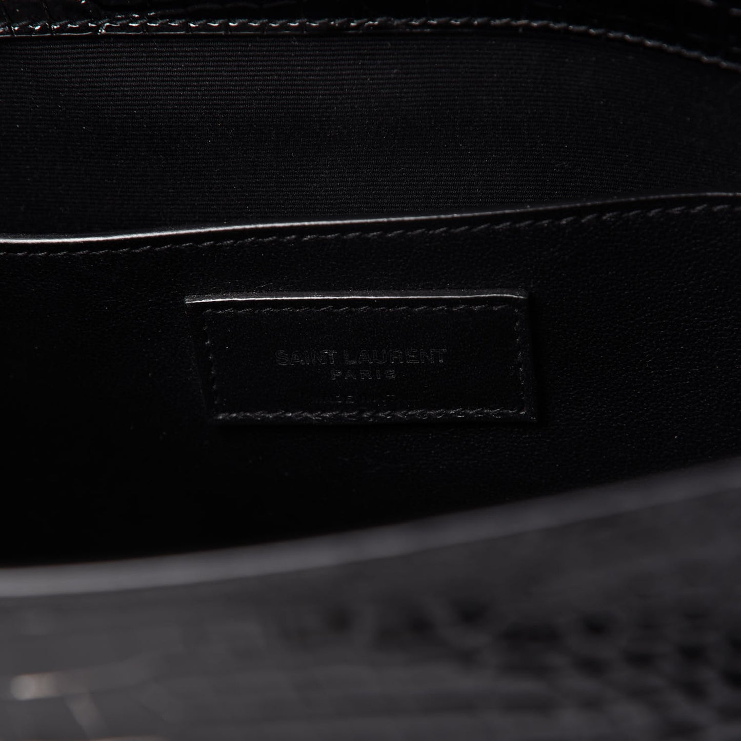 Shiny Calfskin Crocodile Embossed Manhattan Baguette Black