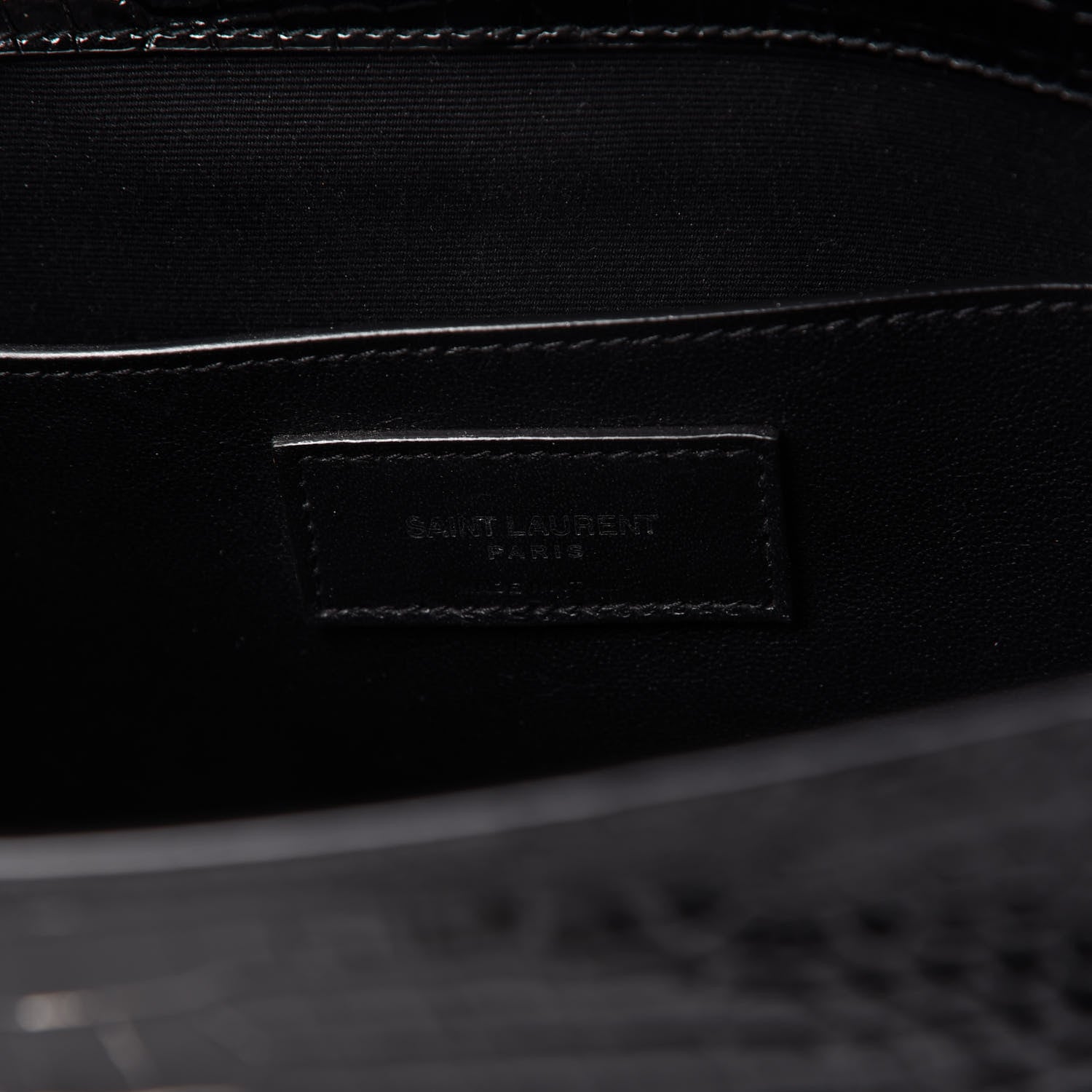 Saint Laurent Shiny Calfskin Crocodile Embossed Manhattan Baguette Black 8 of 9
