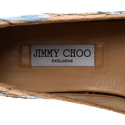 Jimmy Choo Raffia Floral Embroidered Dru Espadrilles 41 Natural Blue 6 of 8